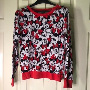 Disney Red and White Crew Neck Sweater with Mickey Mouse Design